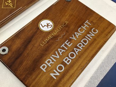Walnut "Private Yacht No Boarding" Passerelle Sign