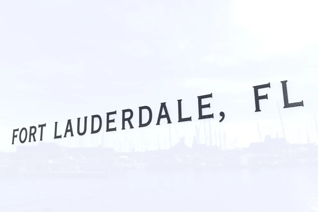 Stern view of a superyacht showing clearly visible hailing port city of Fort Lauderdale made in Carbon Fibre from Lumenautica